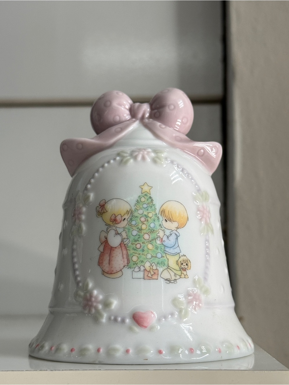 Precious Moments 1997 Porcelain Christmas Bell with Pink Bow